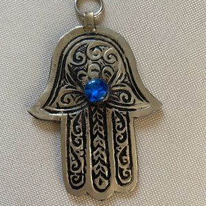Sterling silver Hamsa charm with blue stone